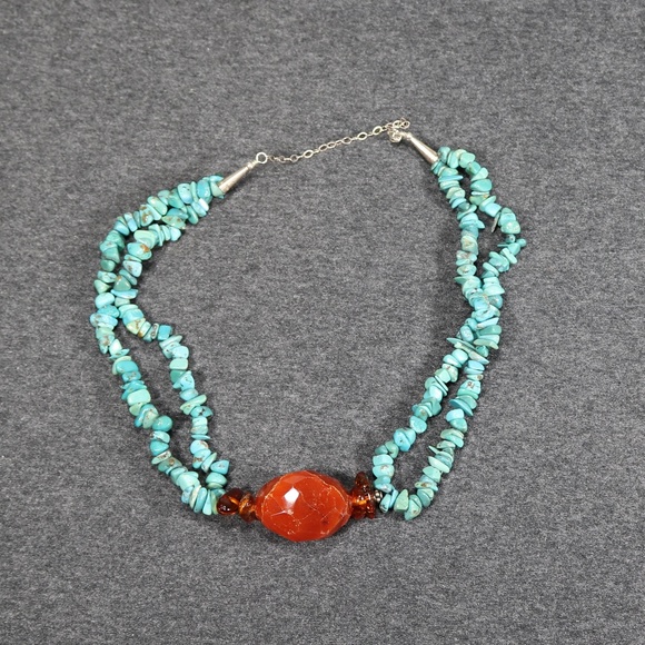 925 sterling silver handmade genuine turquoise and jasper necklace